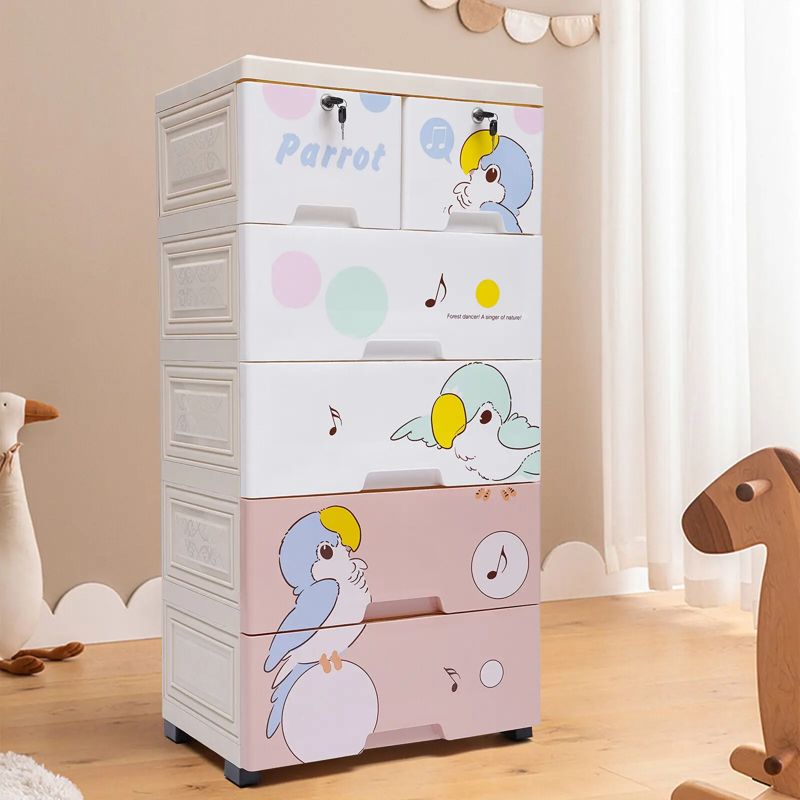 Food Storage Locker - 5-Layer Dresser Collection Locker,Cute Parrot Pattern