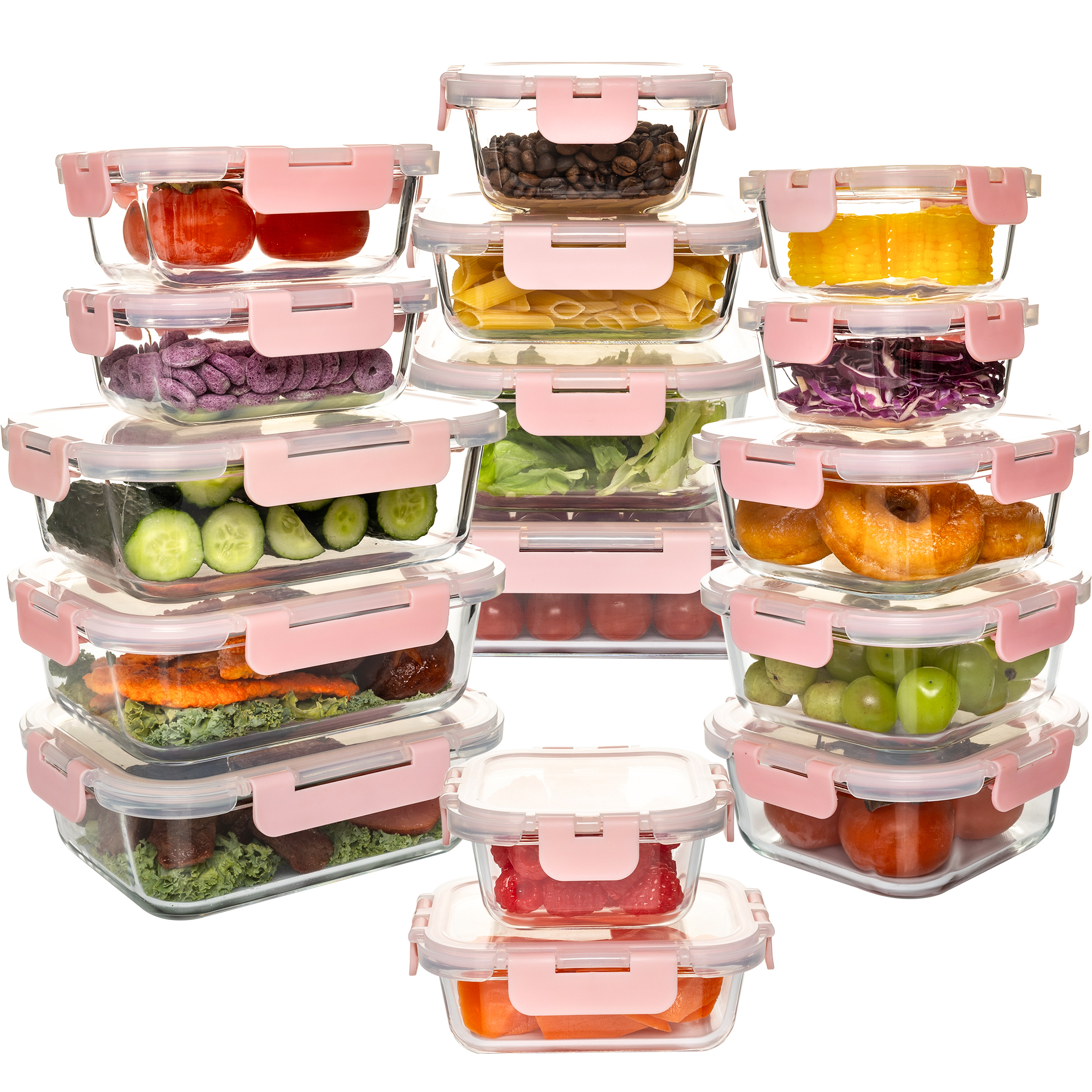 Food Storage Glass Container Set - 16-Piece Glass Food Storage Containers Set,