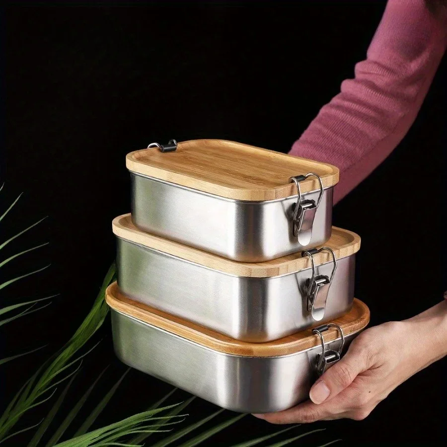 Stainless Lunch Box - New 304 stainless steel bamboo lid