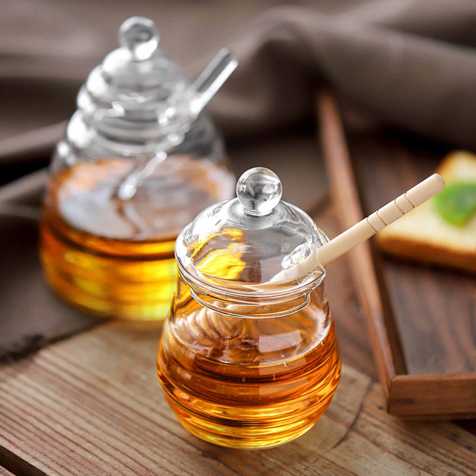 Food Storage Glass Container Set - Glass Honey Pot Jar Kitchen Tools