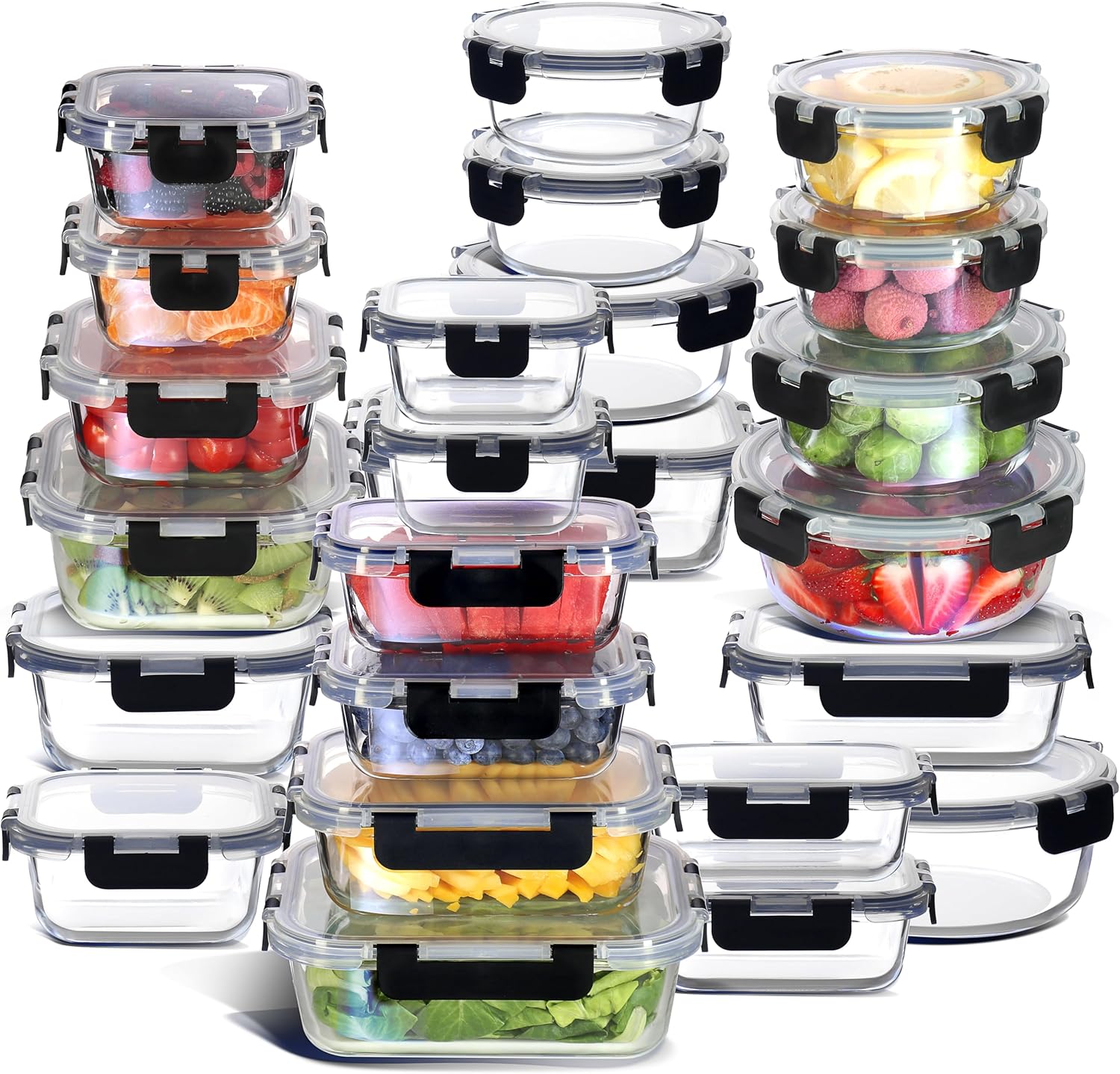 Food Storage Containers With Lids - 48-Piece Glass Food Storage Containers with