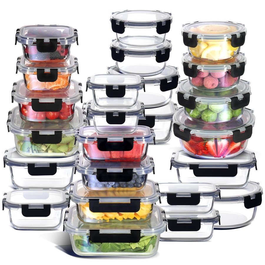 48pc Glass Storage Containers  - đánh giá và giá Food Storage Glass Container Set