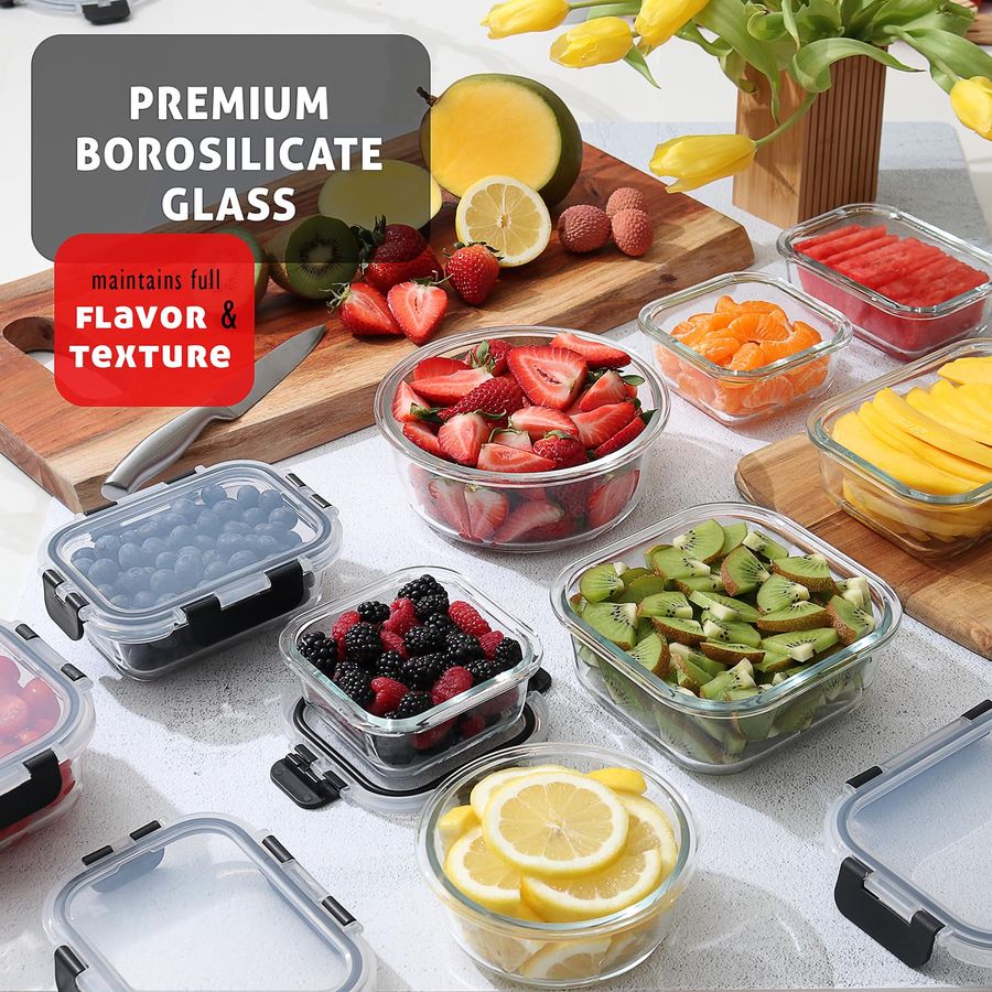 48pc Glass Storage Containers  - đánh giá và giá Food Storage Glass Container Set