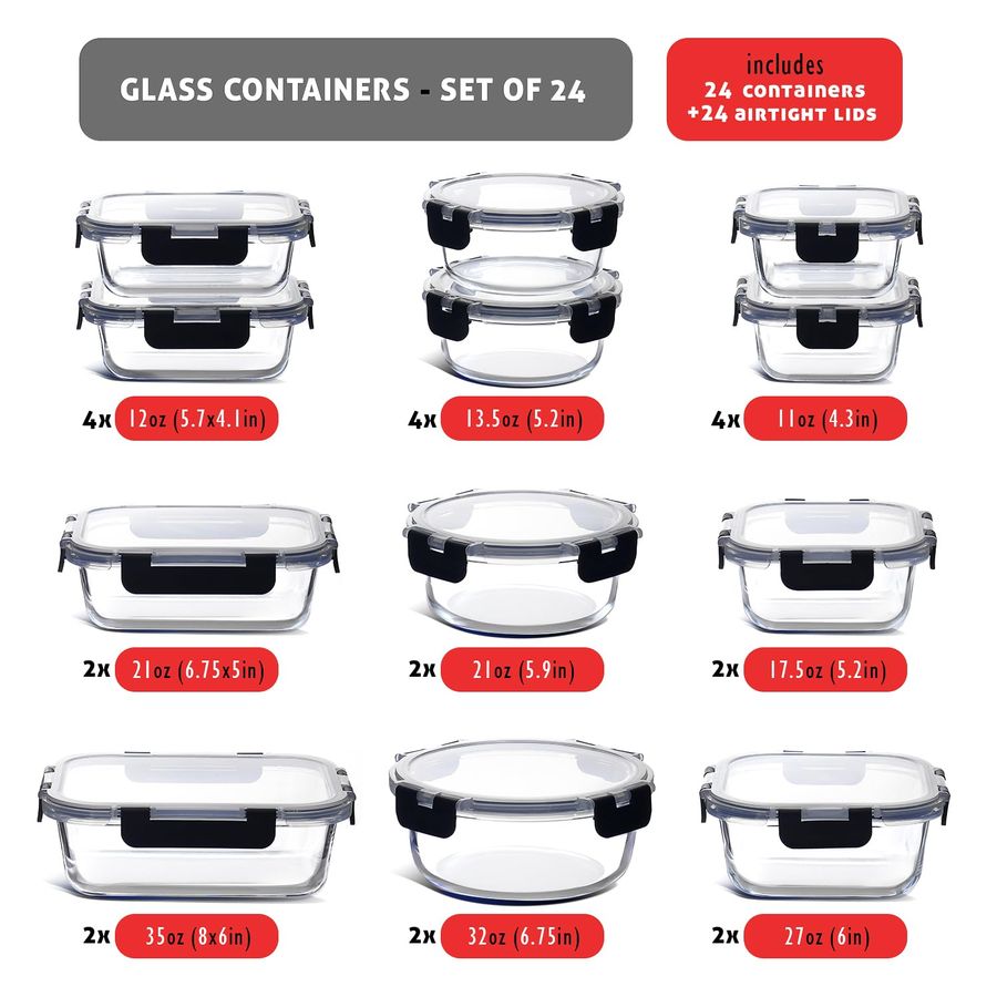 48pc Glass Storage Containers  - đánh giá và giá Food Storage Glass Container Set