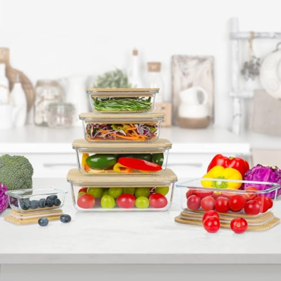 Glass Containers with Bamboo L - đánh giá và giá Food Storage Glass Container Set