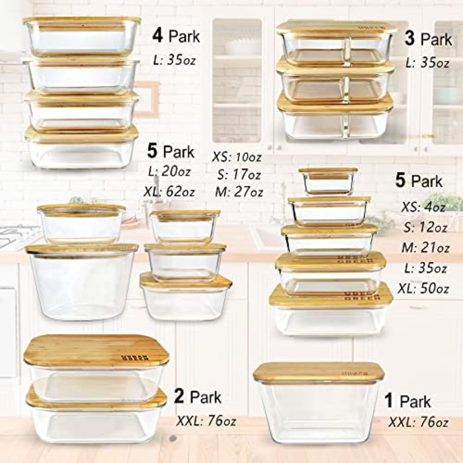 Glass Containers with Bamboo L - đánh giá và giá Food Storage Glass Container Set