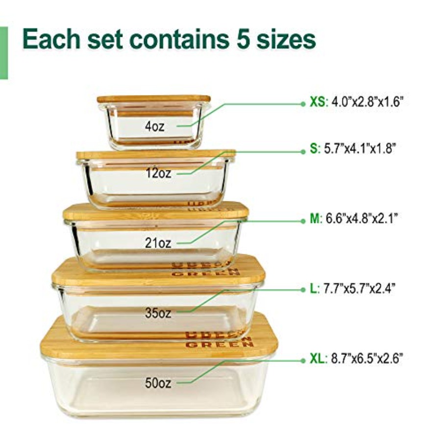 Glass Containers with Bamboo L - đánh giá và giá Food Storage Glass Container Set