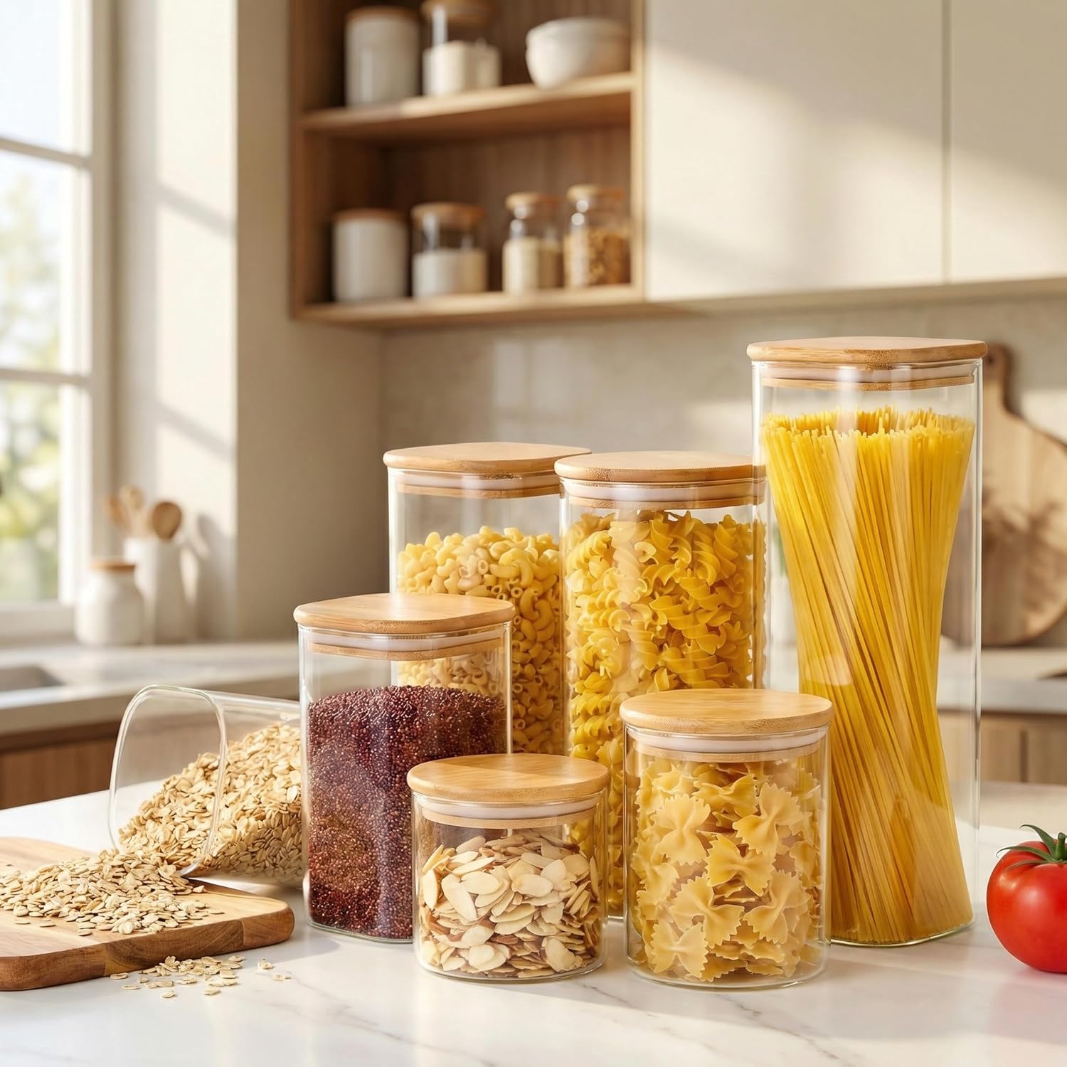 Square Glass Jars with Bamboo  - đánh giá và giá Food Storage Glass Container Set