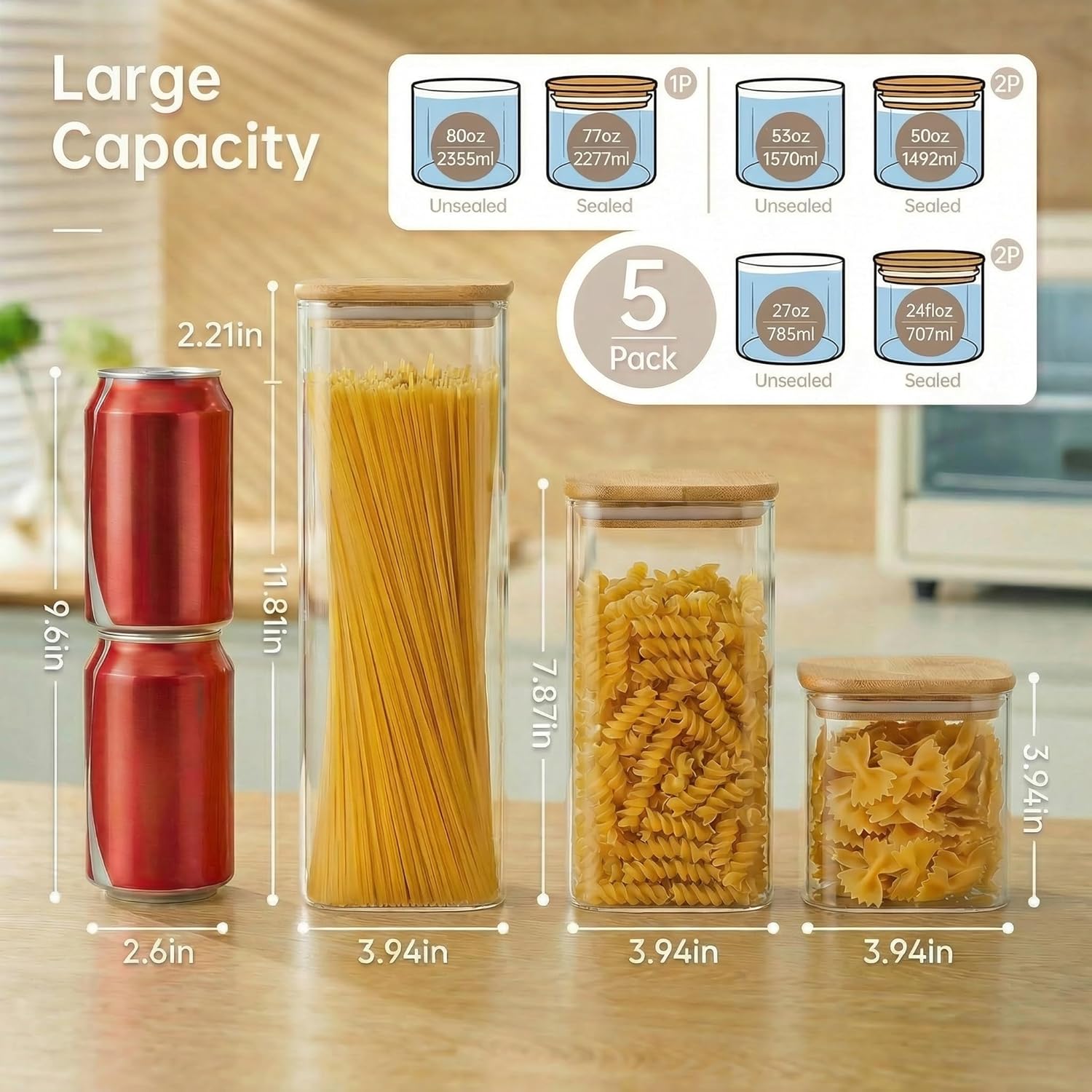 Square Glass Jars with Bamboo  - đánh giá và giá Food Storage Glass Container Set