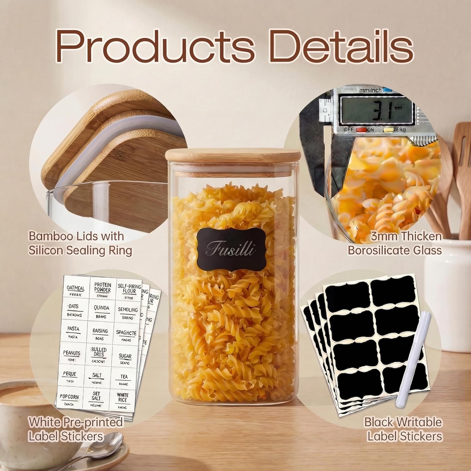 Square Glass Jars with Bamboo  - đánh giá và giá Food Storage Glass Container Set