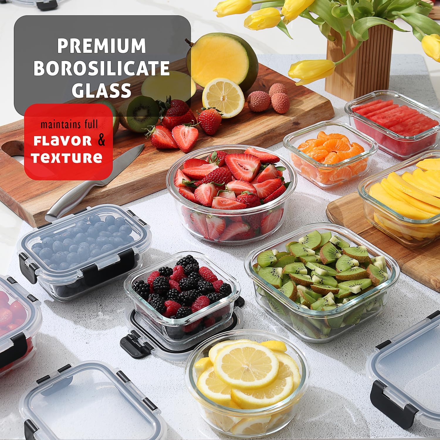 48-Piece Glass Food Storage Co - đánh giá và giá Food Storage Containers With Lids