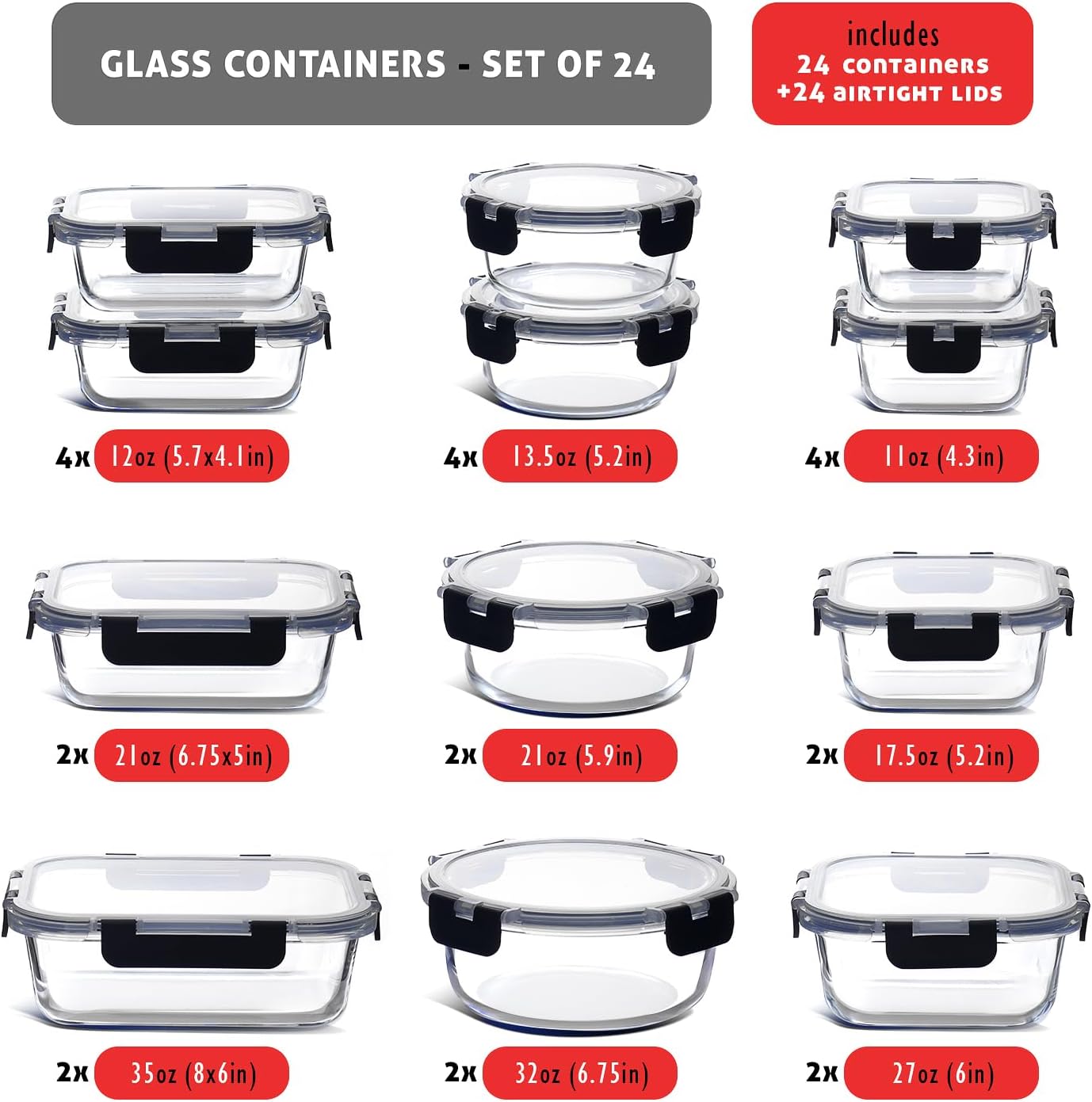 48-Piece Glass Food Storage Co - đánh giá và giá Food Storage Containers With Lids